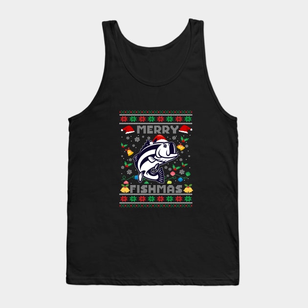 Merry Fishmas - Ugly Christmas Sweater Tank Top by TsunamiMommy